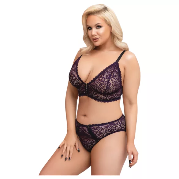 Cottelli Plus Size - Set sutien transparent cu model (mov) - 2XL