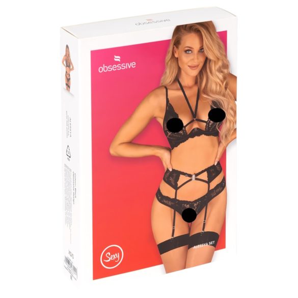 Obsessive Alessya - set lenjerie din dantelă (negru) - M/L