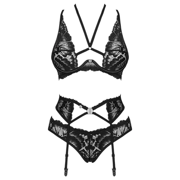Obsessive Alessya - set lenjerie din dantelă (negru) - M/L