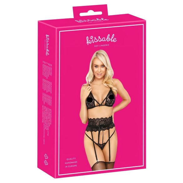 Sărutabil - set sutien cu curea talie (negru) - L/XL