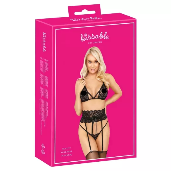 Sărutabil - set sutien cu curea talie (negru) - L/XL