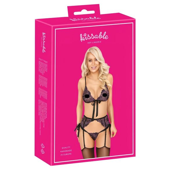 Kissable - set sutiene brodate roz-mov (negru)
