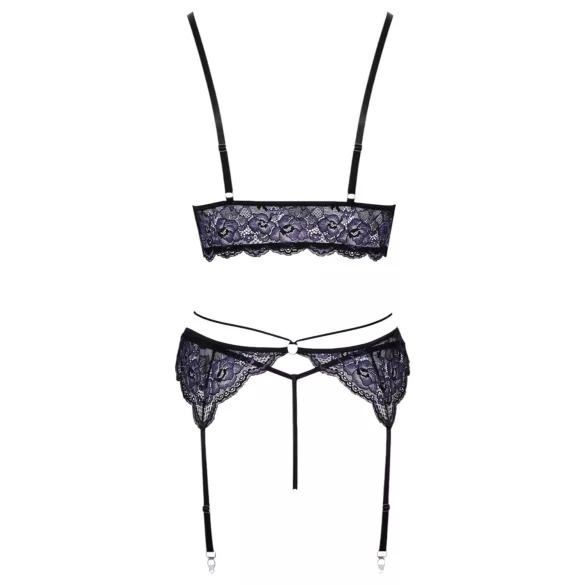 Cottelli - Set lenjerie 3 piese dantelă (negru-violet) - XL