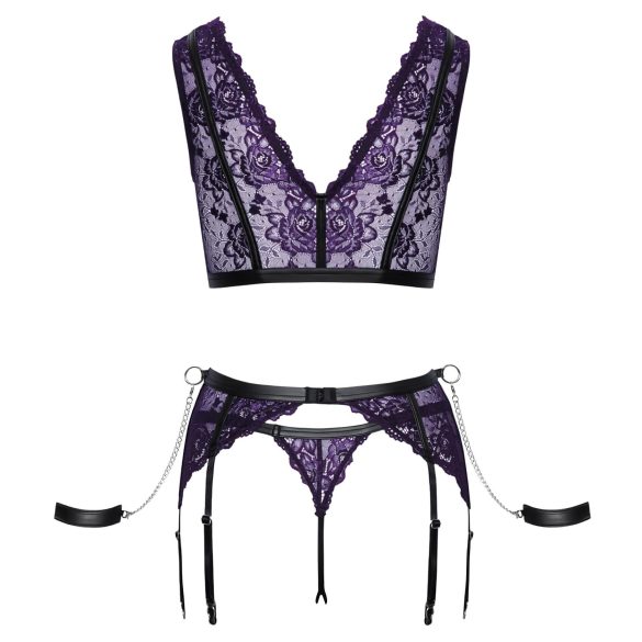 Cottelli Bondage - set lenjerie și cătușe (negru-violet) - L