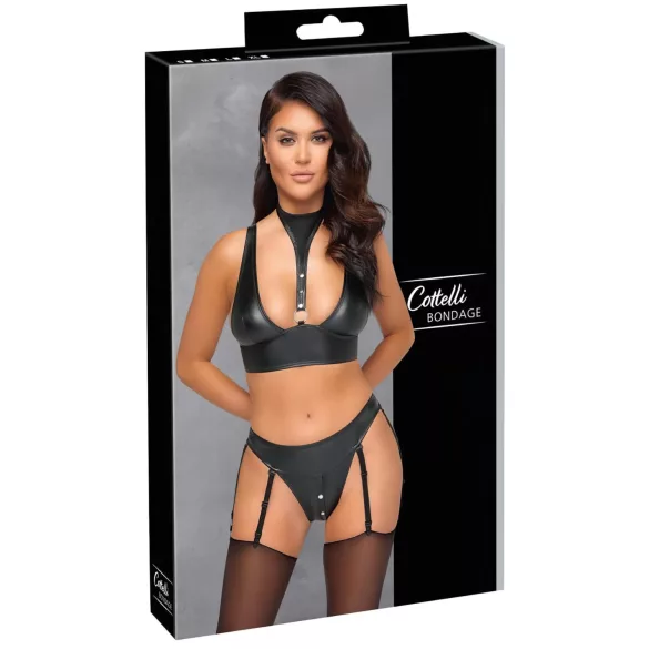 Cottelli Bondage - set sutien lucios cu cătușe (negru)