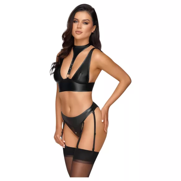 Cottelli Bondage - set sutien lucios cu cătușe (negru)