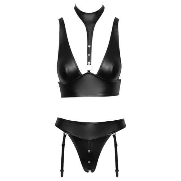 Cottelli Bondage - set sutien lucios cu cătușe (negru)