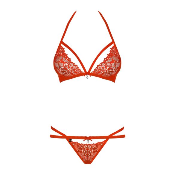 Obsessive - set lenjerie cu sutien dantelă cu bretele - roșu - L/XL