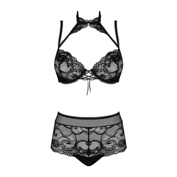 Obsessive Elizenes - set sutien transparent cu model (negru) - L/XL