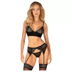   Obsessive Chemeris - set de sutien cu portjartier (negru) - M/L