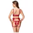 Cottelli Bondage - Set sutien lucios și cătușe pentru mâini (roșu) - L