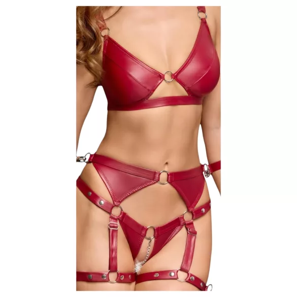 Cottelli Bondage - Set sutien lucios și cătușe pentru mâini (roșu) - L