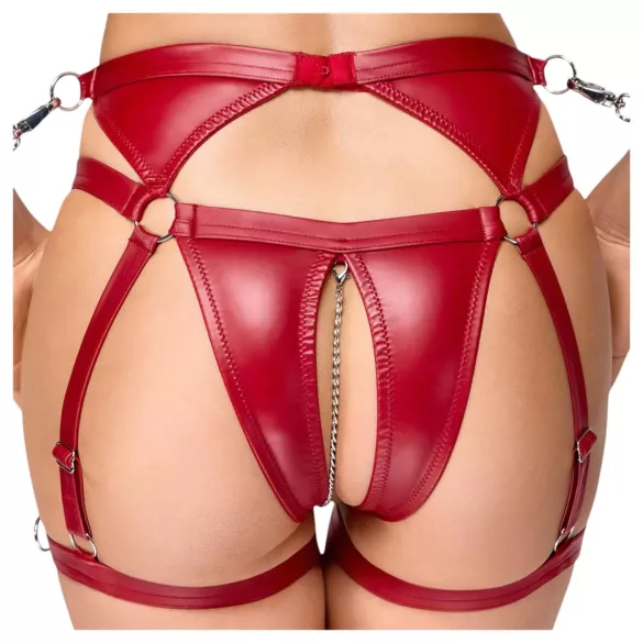 Cottelli Bondage - Set sutien lucios și cătușe pentru mâini (roșu) - L
