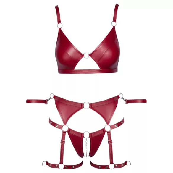 Cottelli Bondage - Set sutien lucios și cătușe pentru mâini (roșu) - L