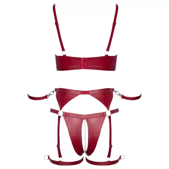 Cottelli Bondage - Set sutien lucios și cătușe pentru mâini (roșu) - L