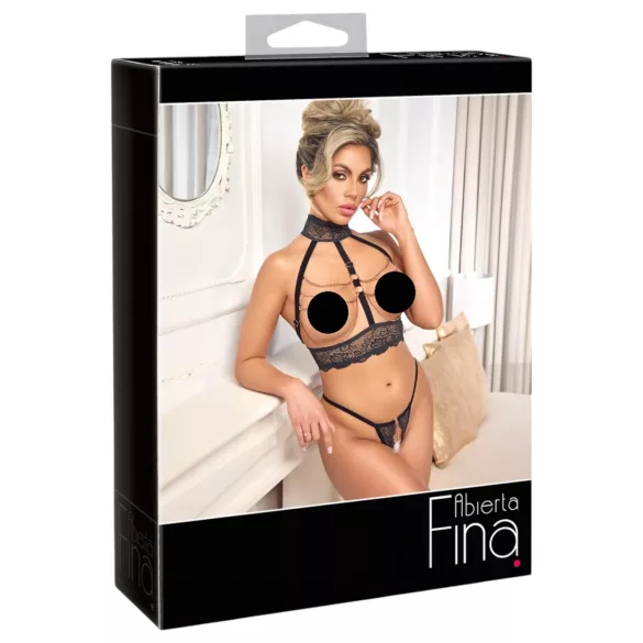 Abierta Fina - set lenjerie erotică cu lanțuri - negru - M