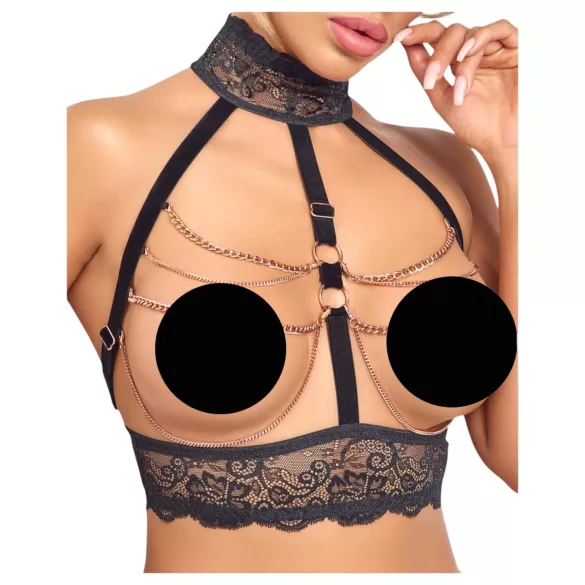 Abierta Fina - set lenjerie erotică cu lanțuri - negru - L