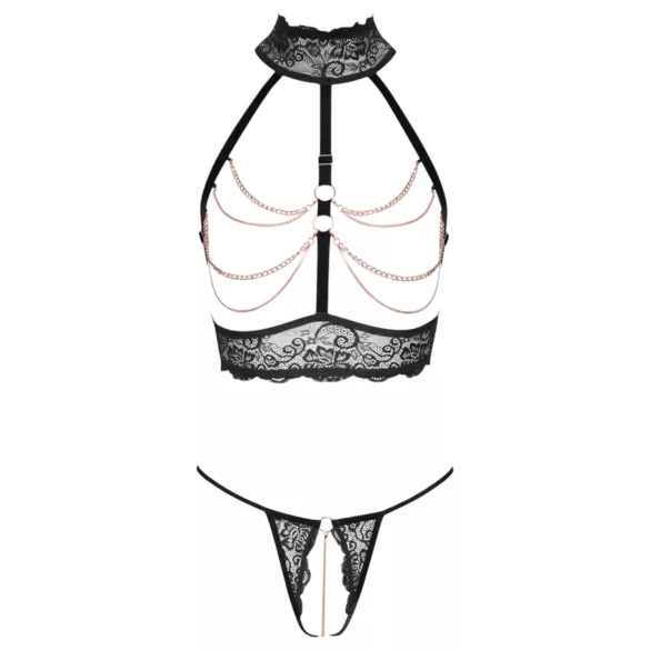 Abierta Fina - set lenjerie erotică cu lanțuri - negru - L
