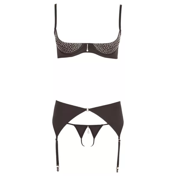 Abierta Fina - set lenjerie cu pietre strălucitoare (negru) - 80C/M