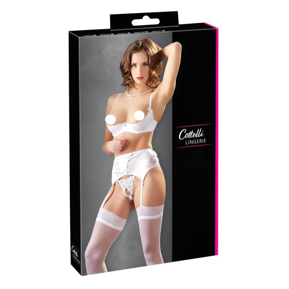 Cottelli - set ridicare bust cu dantelă și șireturi (alb)