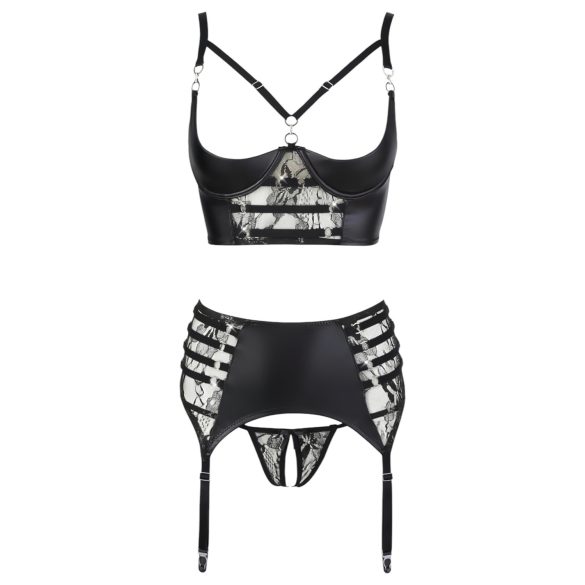 Abierta Fina - set lenjerie sexy cu bretele și dantelă - negru - 80B/M