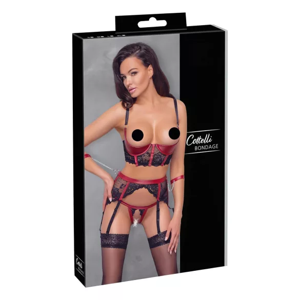 Cottelli Bondage - Set lenjerie fantezie cu dantelă roșu - sutien push-up - L