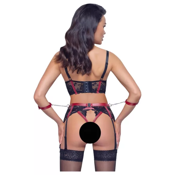 Cottelli Bondage - Set lenjerie fantezie cu dantelă roșu - sutien push-up - L