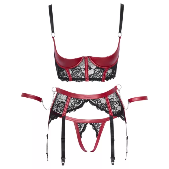 Cottelli Bondage - Set lenjerie fantezie cu dantelă roșu - sutien push-up - L