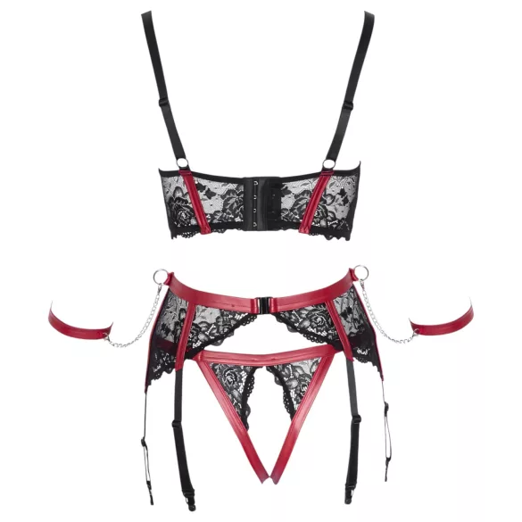 Cottelli Bondage - Set lenjerie fantezie cu dantelă roșu - sutien push-up - L
