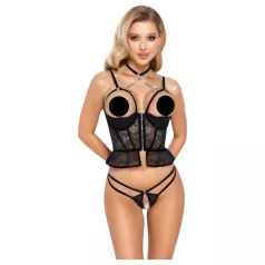   Abierta Fina - set lenjerie cu tanga deschis și bustieră - negru - L