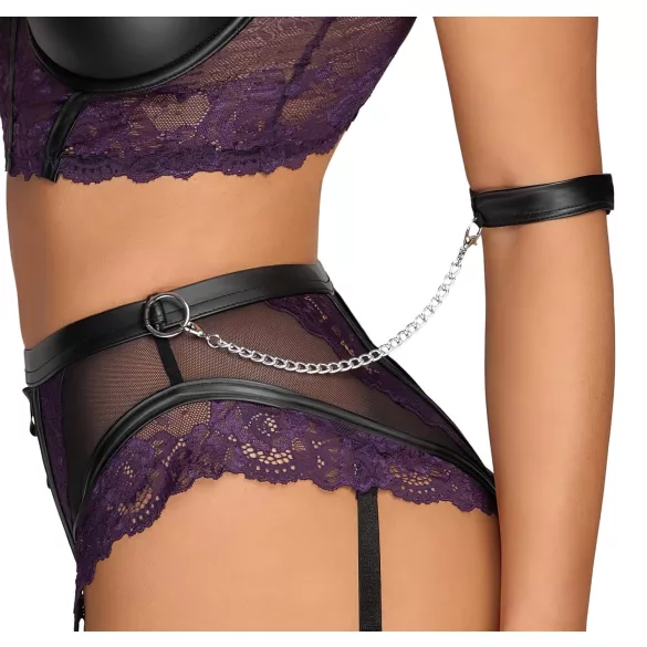 Cottelli Bondage - set sutien și cătușe pentru mâini - negru-mov - XL