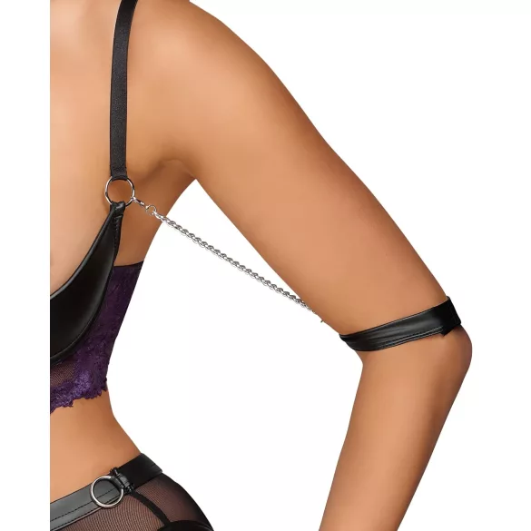 Cottelli Bondage - set sutien și cătușe pentru brațe (negru-mov) - XL