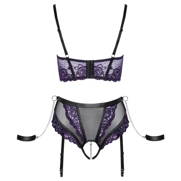 Cottelli Bondage - set sutien și cătușe pentru brațe (negru-mov) - XL