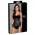 Cottelli Bondage - set lenjerie strălucitor cu cătușe pentru mâini - negru - 85B/L