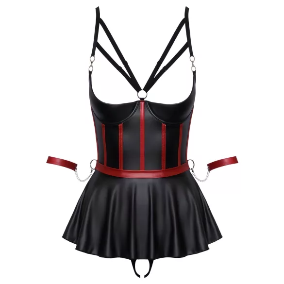 Cottelli Bondage - set lenjerie strălucitor cu cătușe pentru mâini - negru - 85B/L