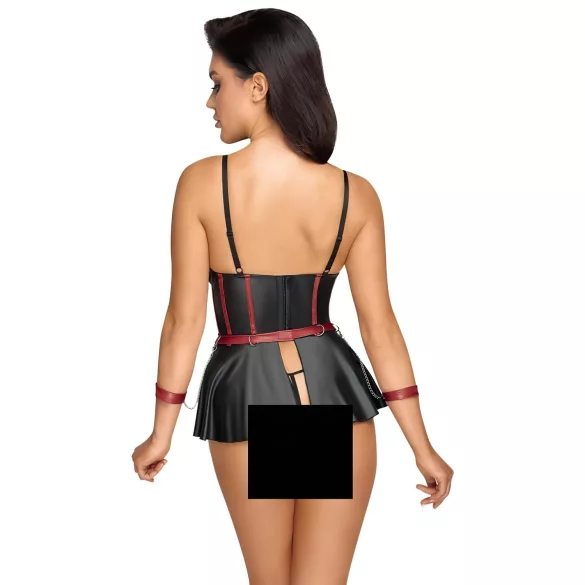 Cottelli Bondage - set lenjerie strălucitor cu cătușe pentru mâini - negru - 85B/L