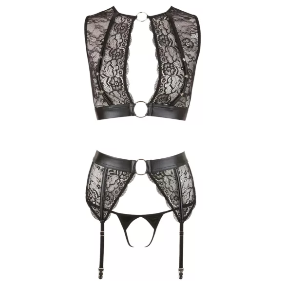 Cottelli Bondage - set lenjerie intimă din dantelă + cătușe (4 piese)