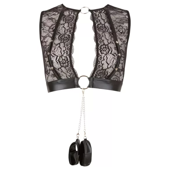 Cottelli Bondage - set lenjerie intimă din dantelă + cătușe (4 piese)