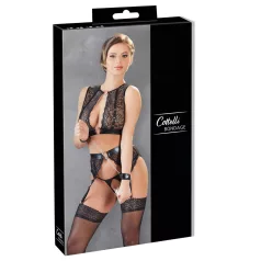   Cottelli Bondage - set lenjerie intimă din dantelă + cătușe (4 piese) - M