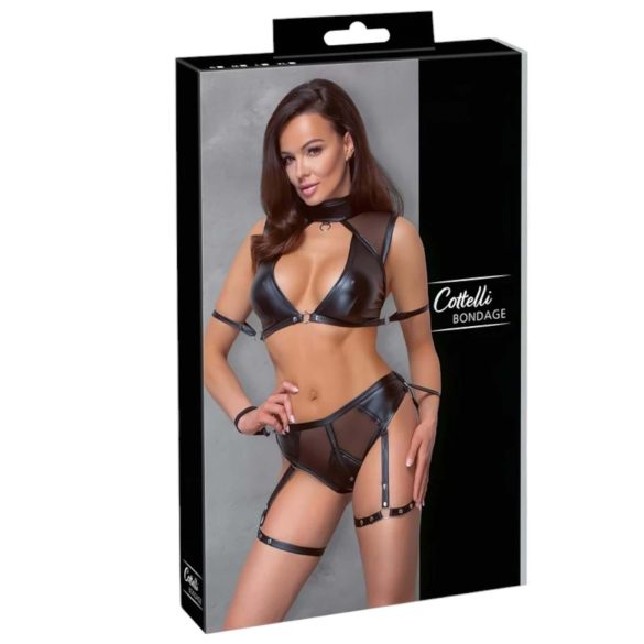 Cottelli Bondage - Set sutien cu inserție plasă (negru) - XL