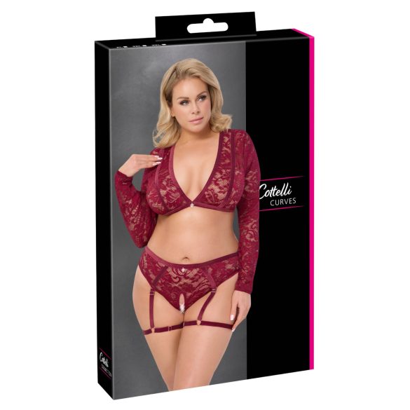 Cottelli Curves - set din dantelă cu mâneci lungi (roșu) - 2XL