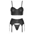 Cottelli - set corset cu fermoar, portjartier și tanga (negru) - M