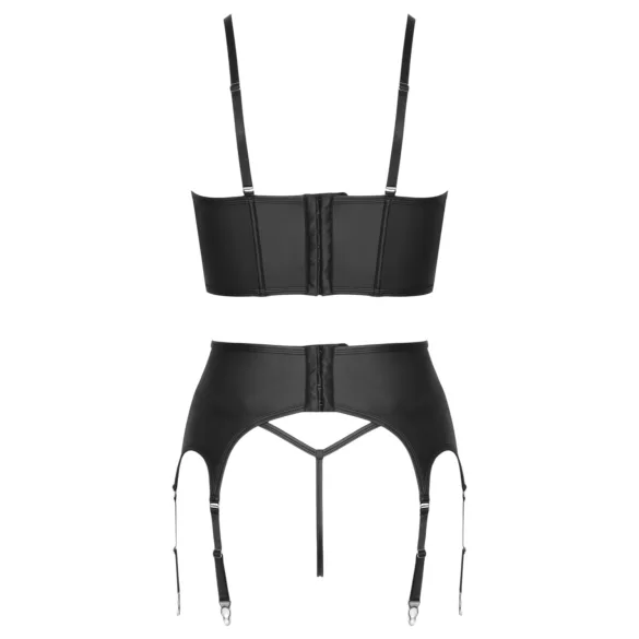 Cottelli - set corset cu fermoar, portjartier și tanga (negru) - M