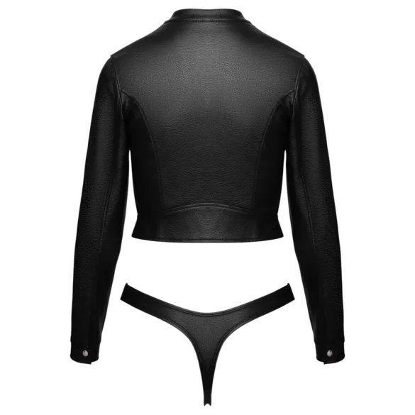 Cottelli - set jachetă scurtă din piele artificială și tanga (negru) - L