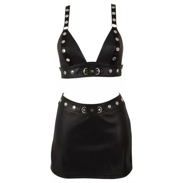 Cottelli - set top și minijupă din piele artificială (negru) - L