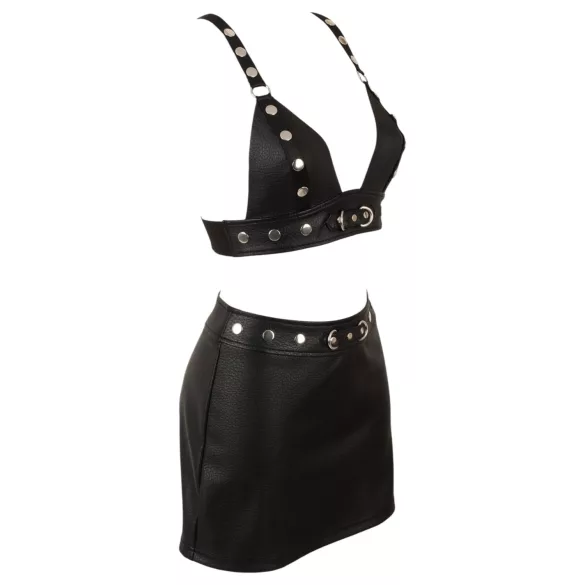 Cottelli - set top și minijupă din piele artificială (negru) - L