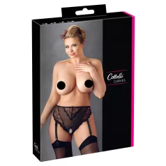   Cottelli Plus Size - chiloți cu portjartier din dantelă (negru) - XXXXL