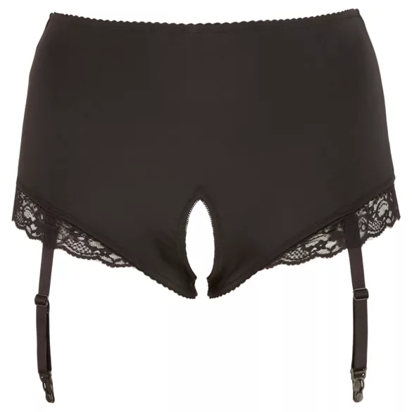 Cottelli Plus Size - chiloți deschiși cu portjartier (negru) - 4XL