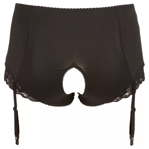 Cottelli Plus Size - chiloți deschiși cu portjartier (negru) - 4XL