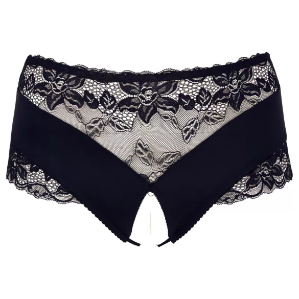 Cottelli Plus Size - chiloți deschiși cu dantelă și perle - negru - XL